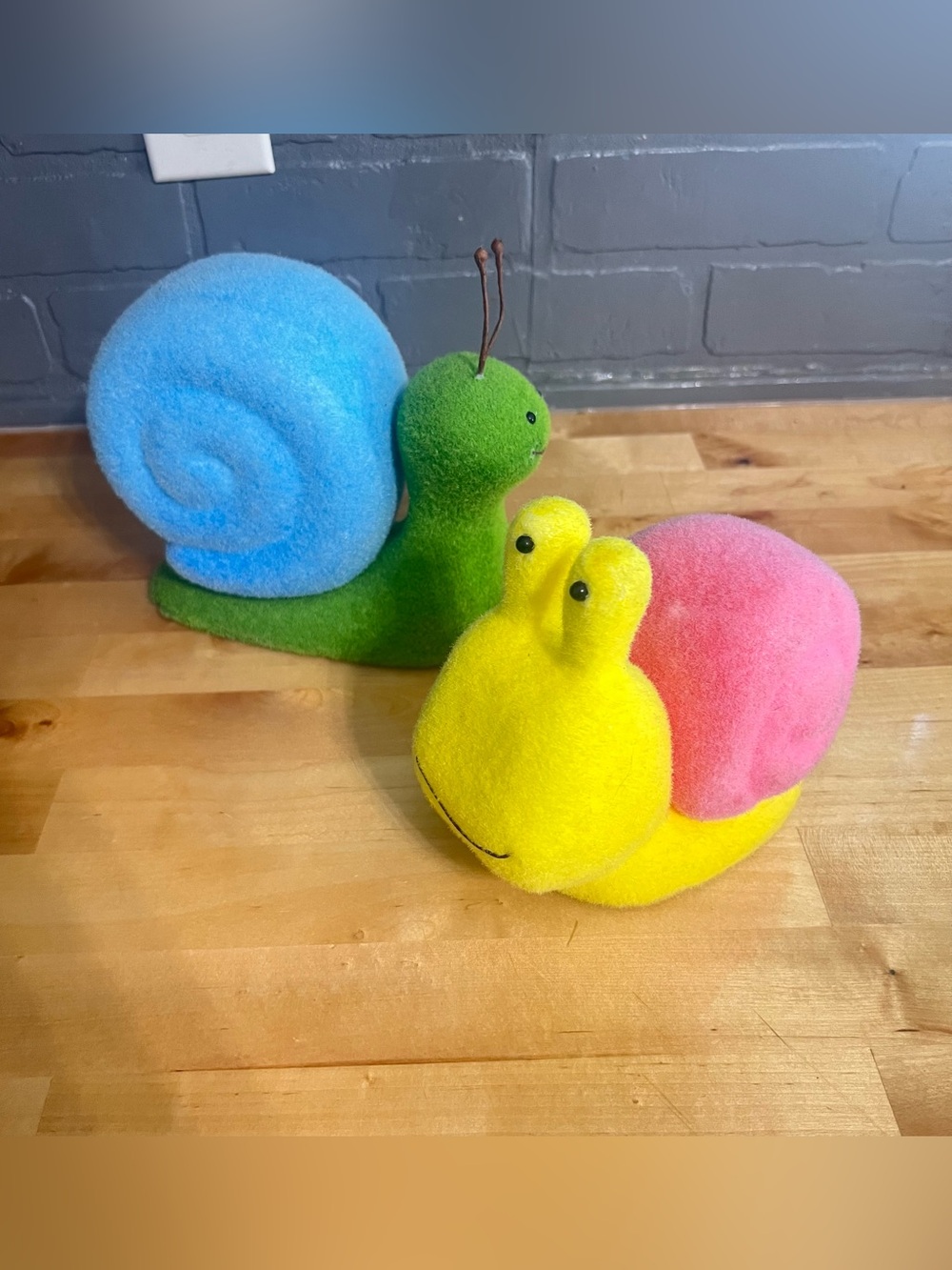 Pastel Flocked Snails 8”x8” Blue Green 6.5”x7” Yellow Pink Bundle